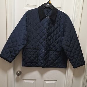 Zara Quilted Navy Jacket with Black Collar